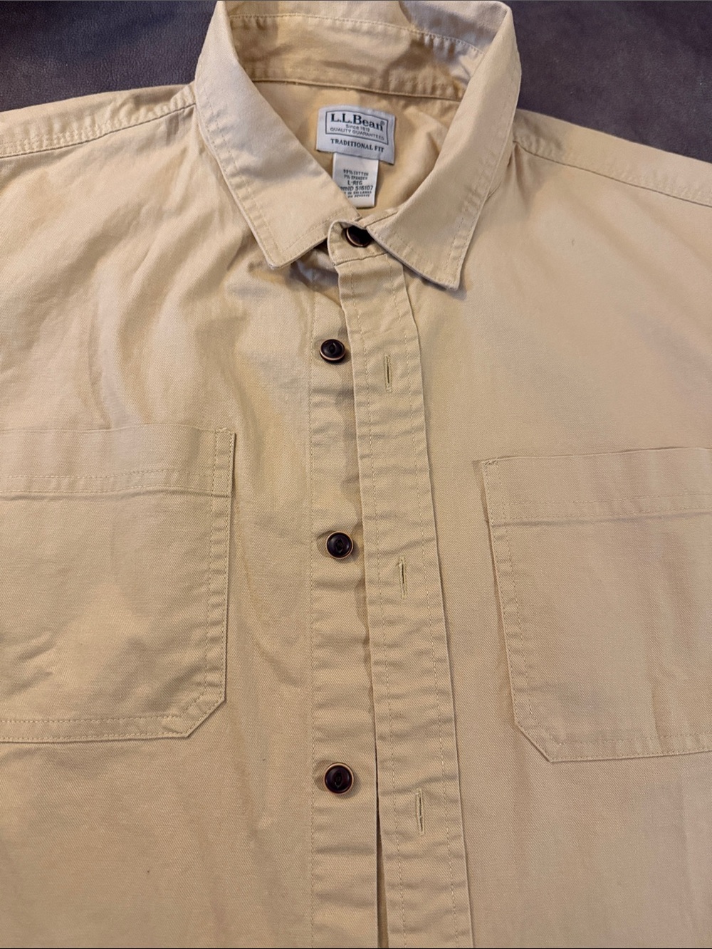 L.L. Bean Light Tan Traditional Fit Button-Up Shirt